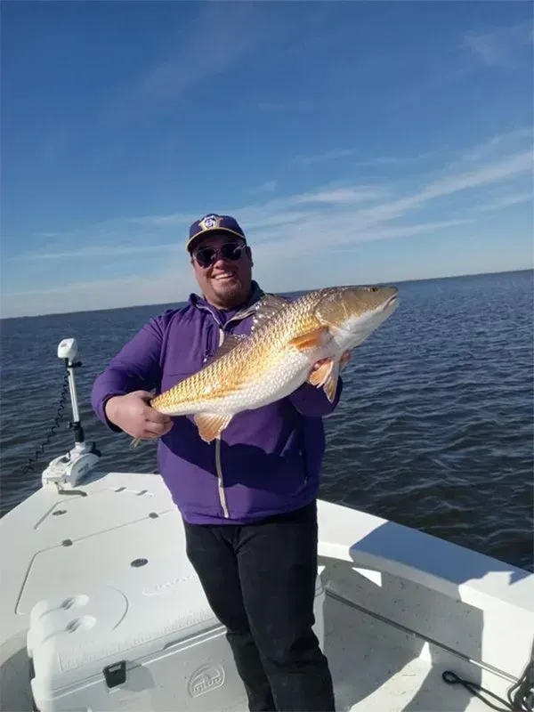A man is holding a large fish on a boat.