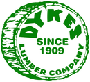 A green and white logo for Dykes  lumber company