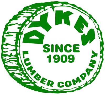 A green and white logo for Dykes  lumber company