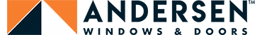 A blue and orange logo for andersen windows and doors