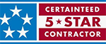 A blue and white logo for certainteed quality made certain satisfaction guaranteed