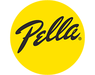 The pella logo is in a yellow circle on a white background.