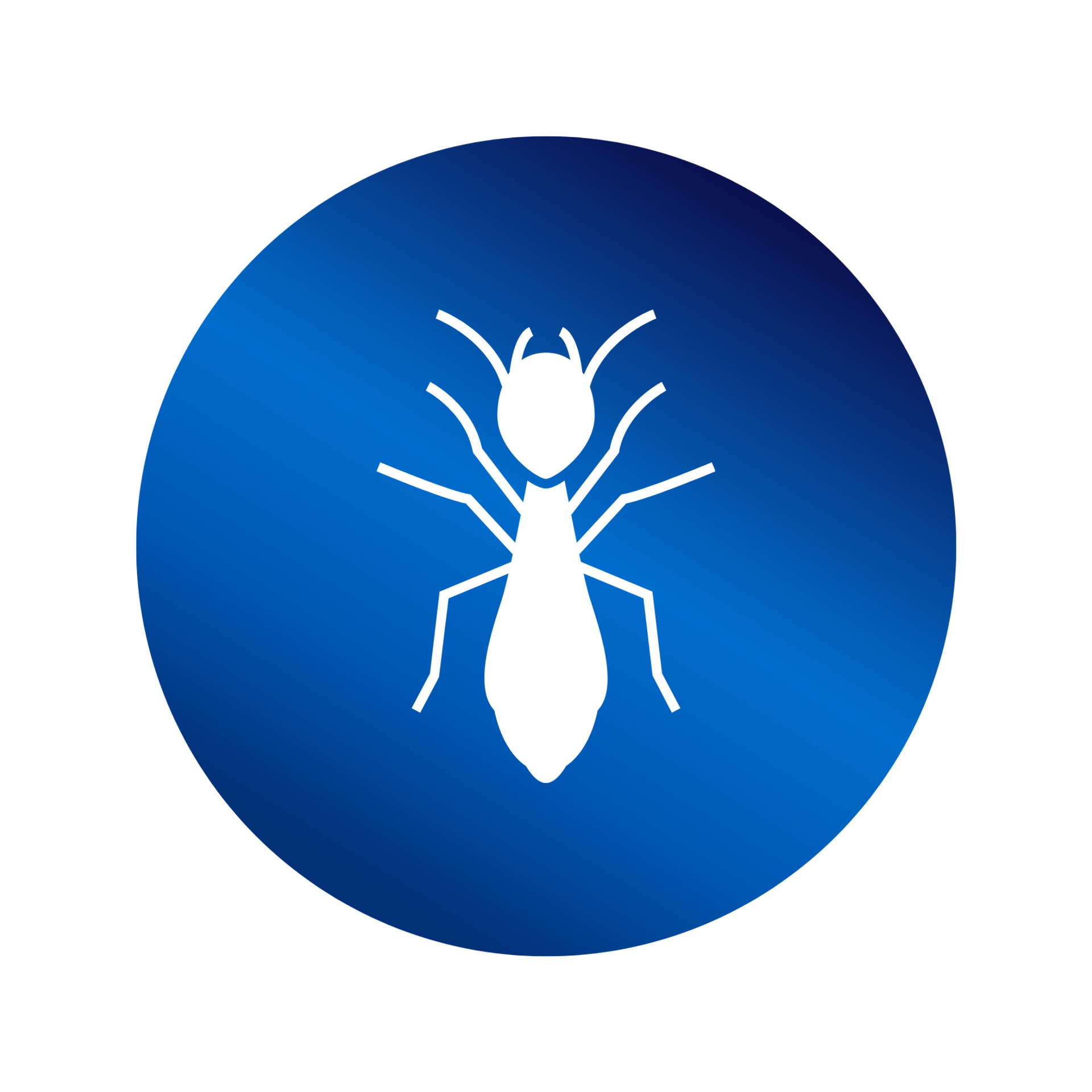 White termite icon on a blue circle.
