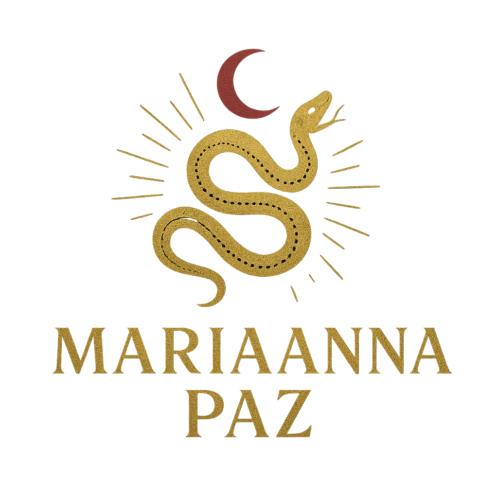 Logotipo de cobra e lua dourada com texto 
