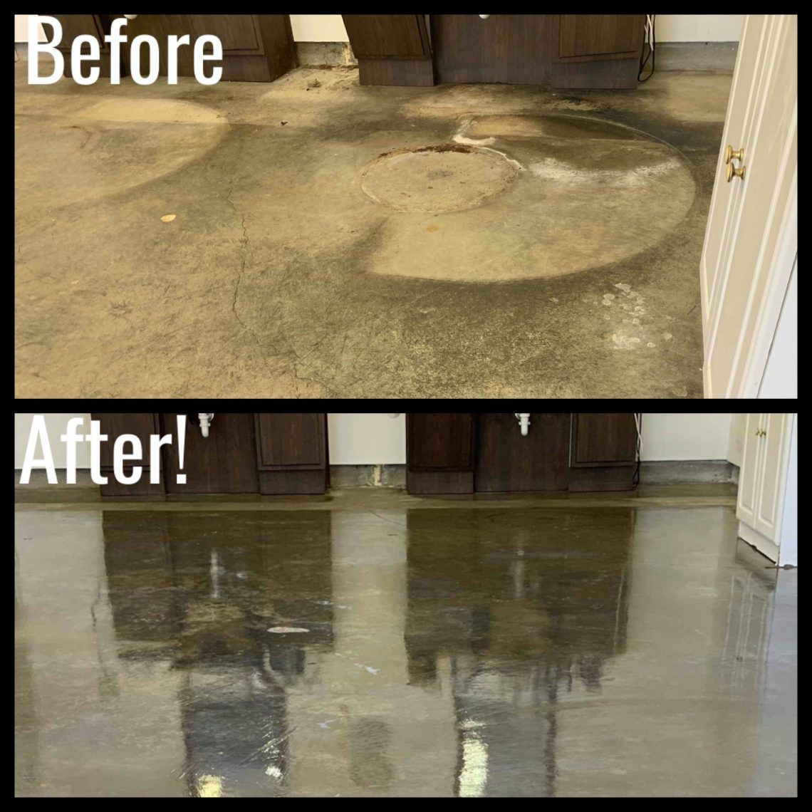 Before and After Cleaning the Concrete Stain — Cordova, TN — Roto Clean