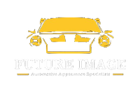 A white background with yellow text that says `` automotive detailing & paintless dent repair ''.