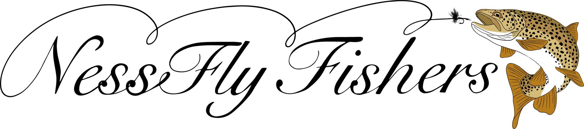 A logo for mess flyfishers with a bridge in the background.