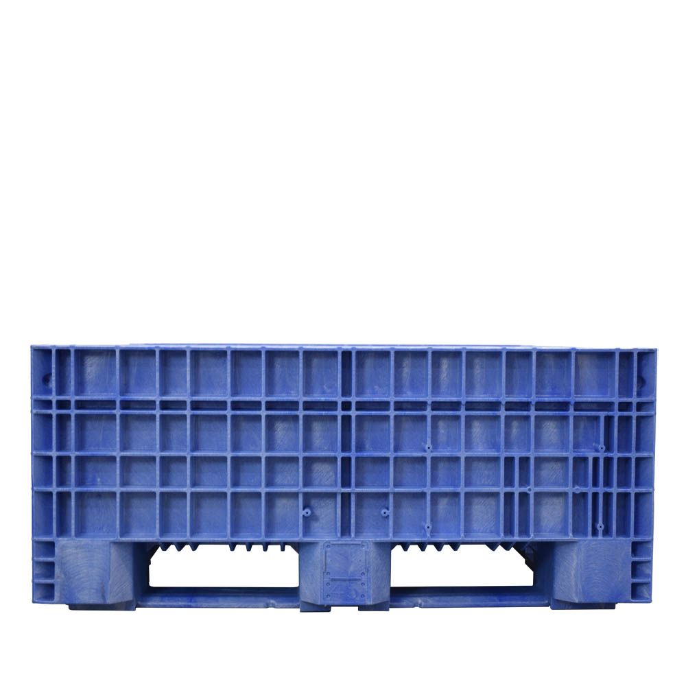 Side view of 45x48x19 Blue fixed wall solid floor bulk container