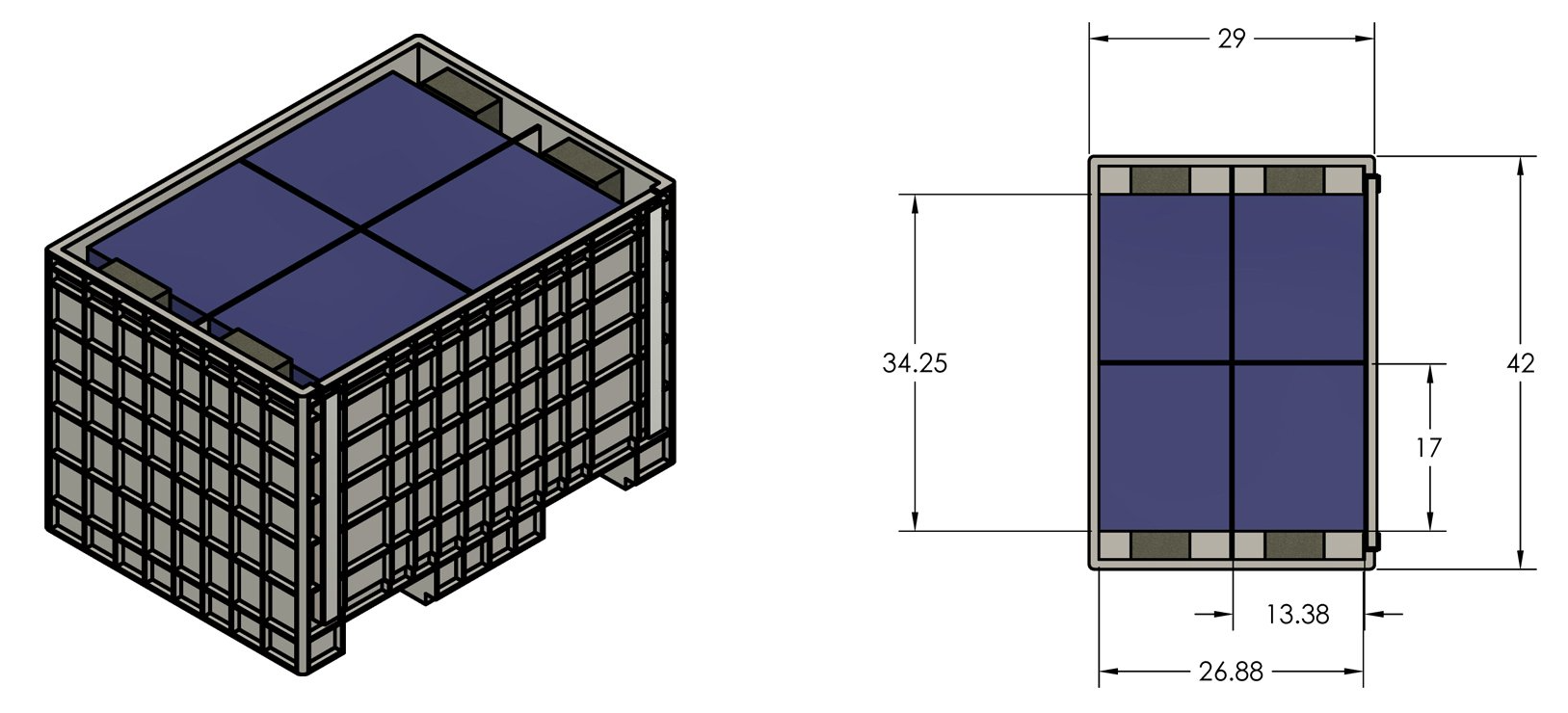 Signage container front and top view