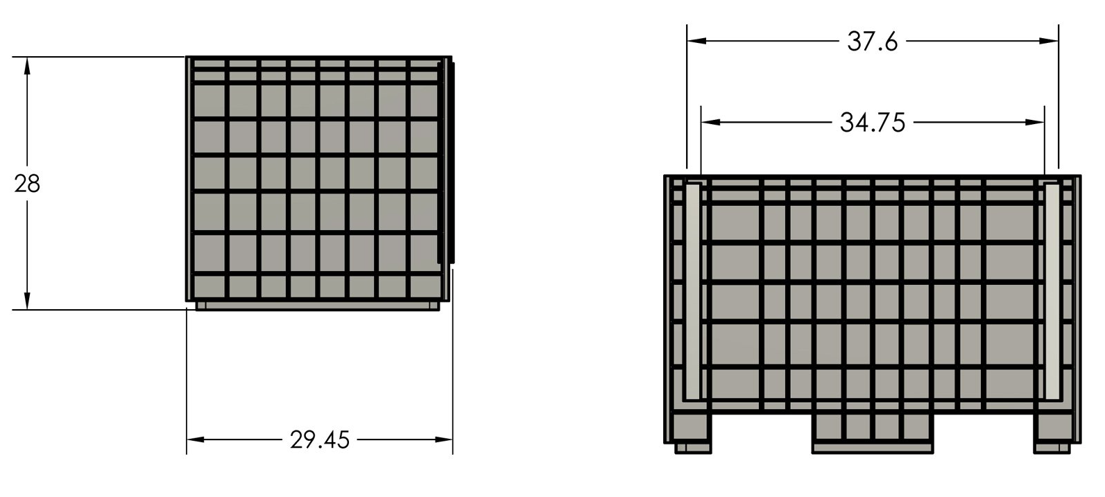 Front and side view of container