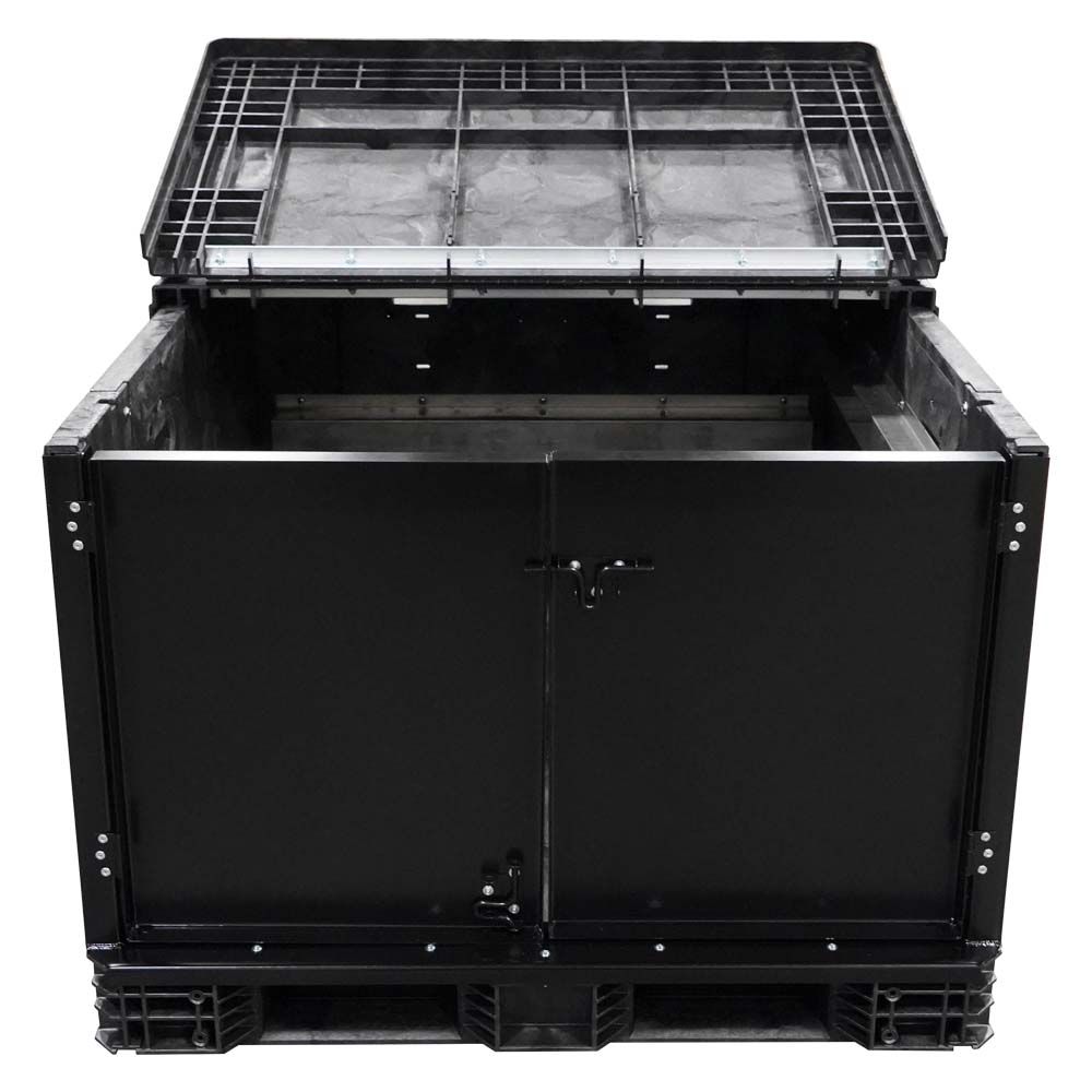 Front view with only the hinged lid open