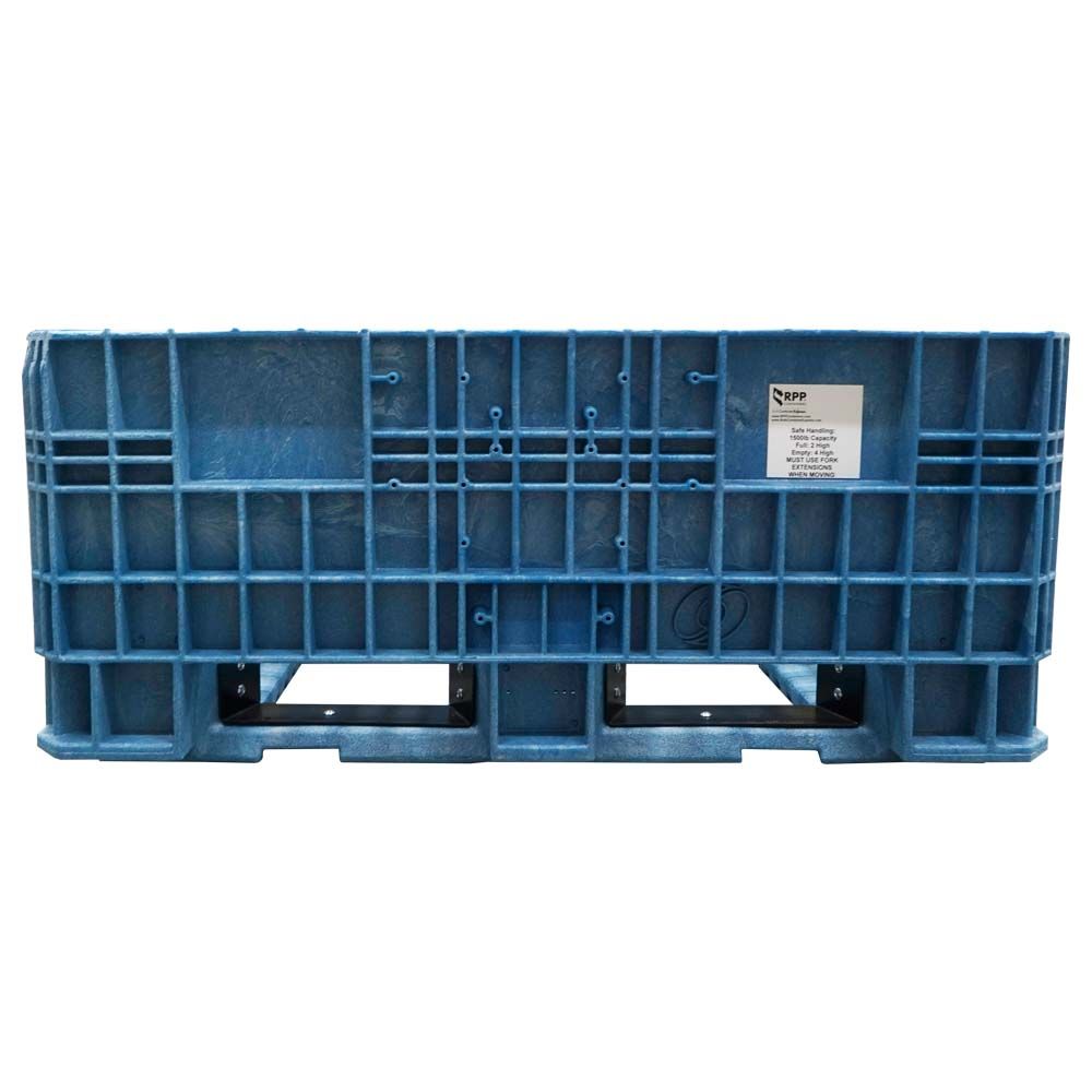 Fixed wall extended-length bulk container with fork strap reinforcement