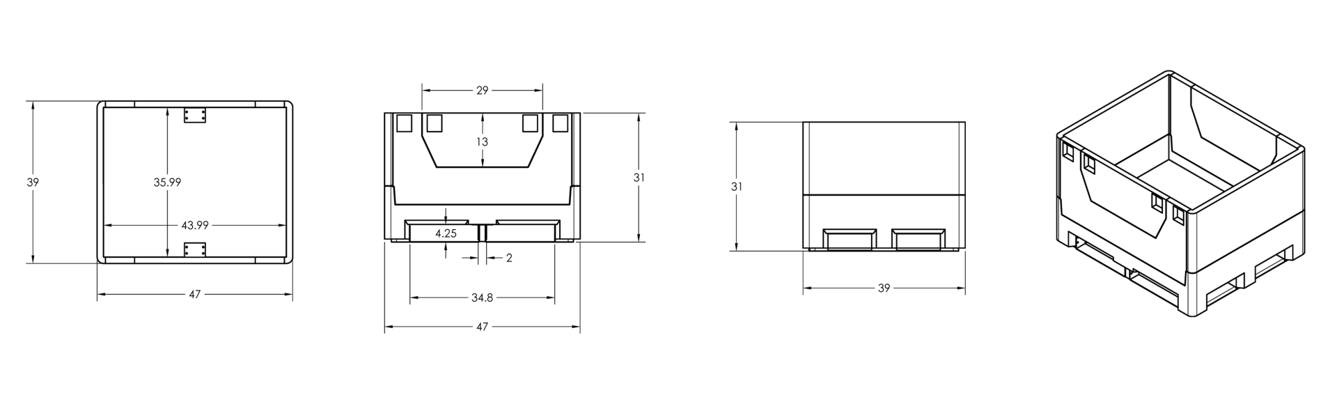 technical drawling of a bulk container