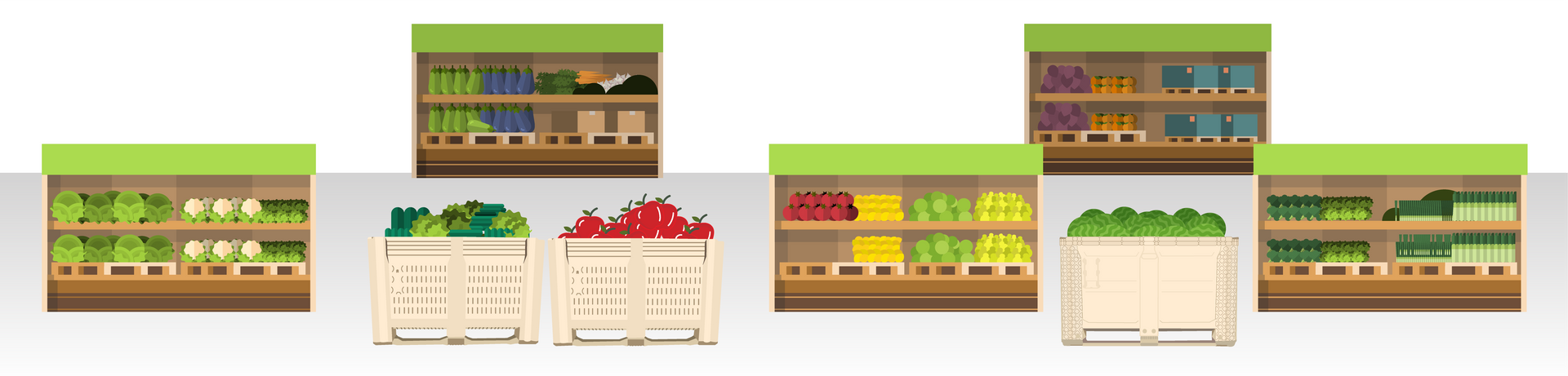 Harvest bins in store with produce