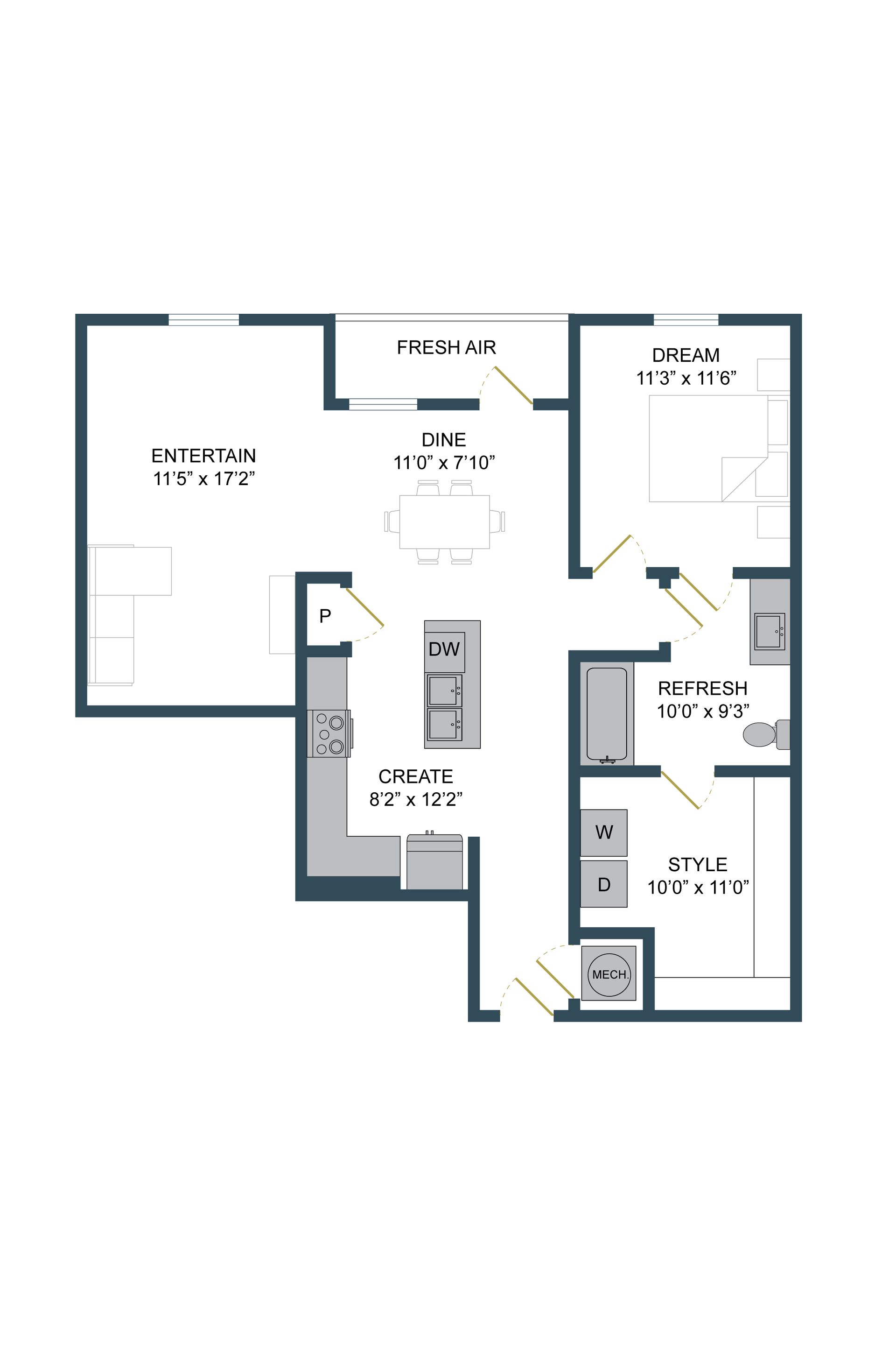 Floor plan showing kitchen, dining, garage, laundry, living room, with labeled dimensions.