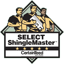 Select ShingleMaster logo: three roofers with a shingle, CertainTeed brand.