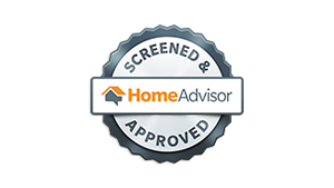 HomeAdvisor "Screened & Approved" seal in silver, white, and orange.