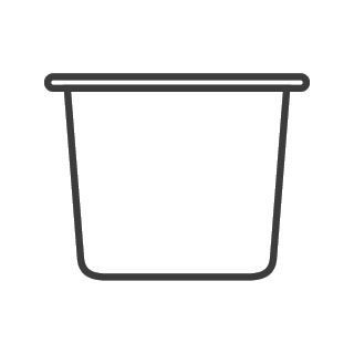 Contenitore vuoto con fondo e bordo arrotondati.