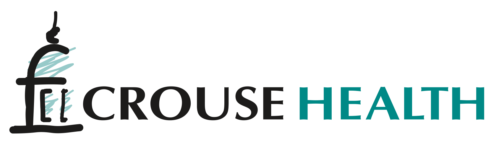 A logo for crouse health with a microscope on a white background.