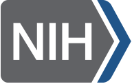 A logo for nih with a blue arrow pointing to the right.