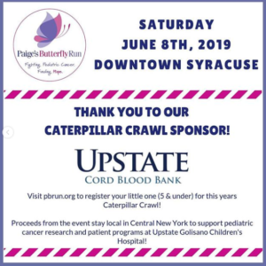 Saturday june 8th 2019 downtown syracuse thank you to our caterpillar crawl sponsor upstate cord blood bank