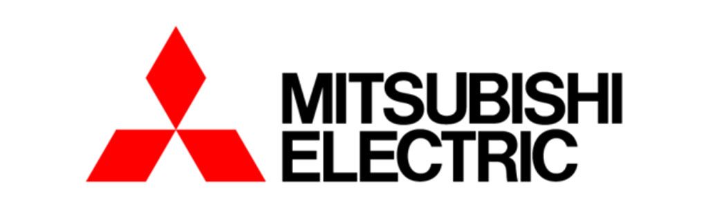 Mitsubishi Electric logo: red three-diamond symbol with "MITSUBISHI ELECTRIC" text in black.