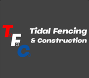 Logo for Tidal Fencing & Construction: TFC letters in red, white, and blue with business name on gray background.