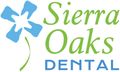 Logo for Sierra Oaks Dental featuring a flower icon made of four light blue teeth with a green stem, next to brand text.