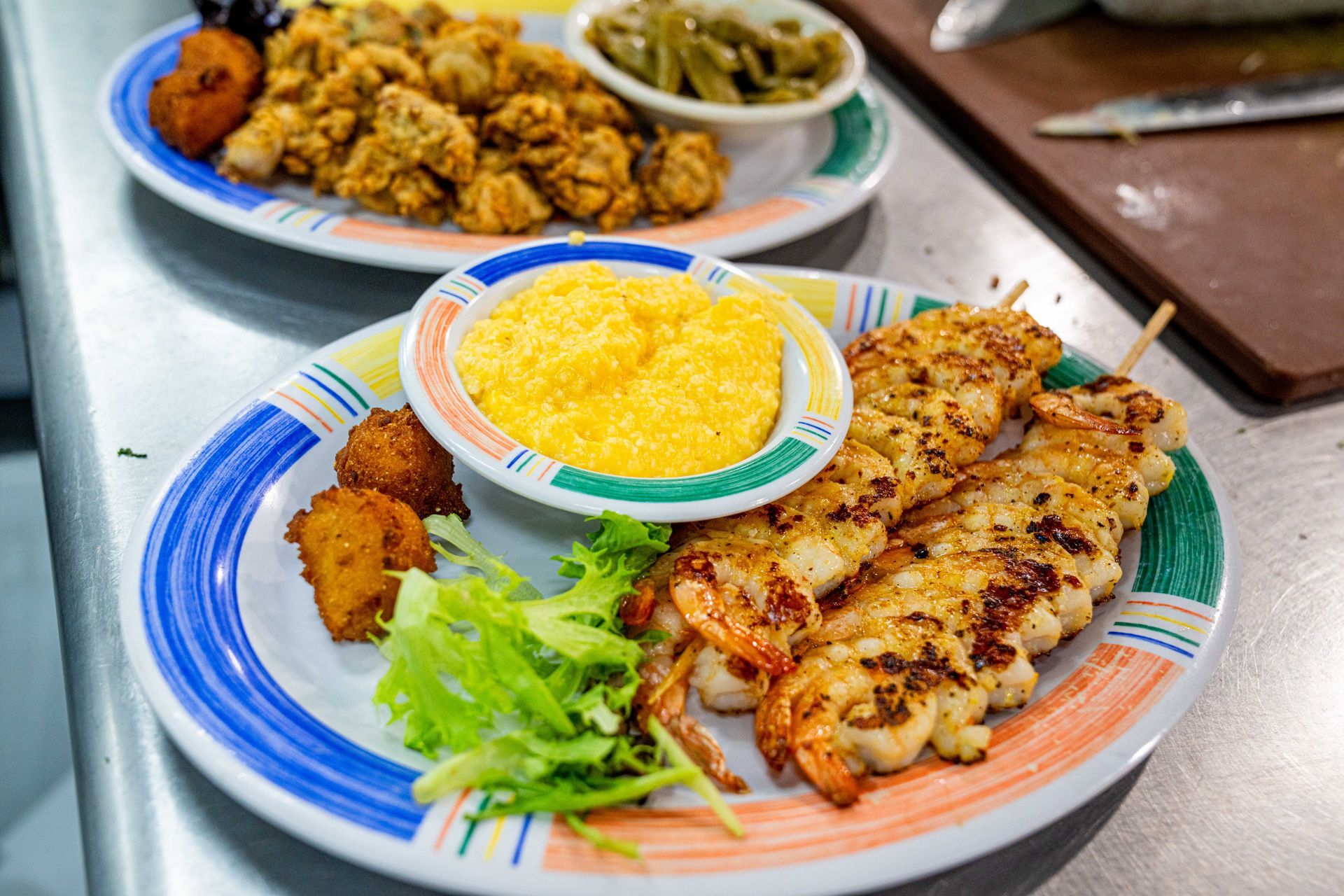 A close up of a plate of food on a table.