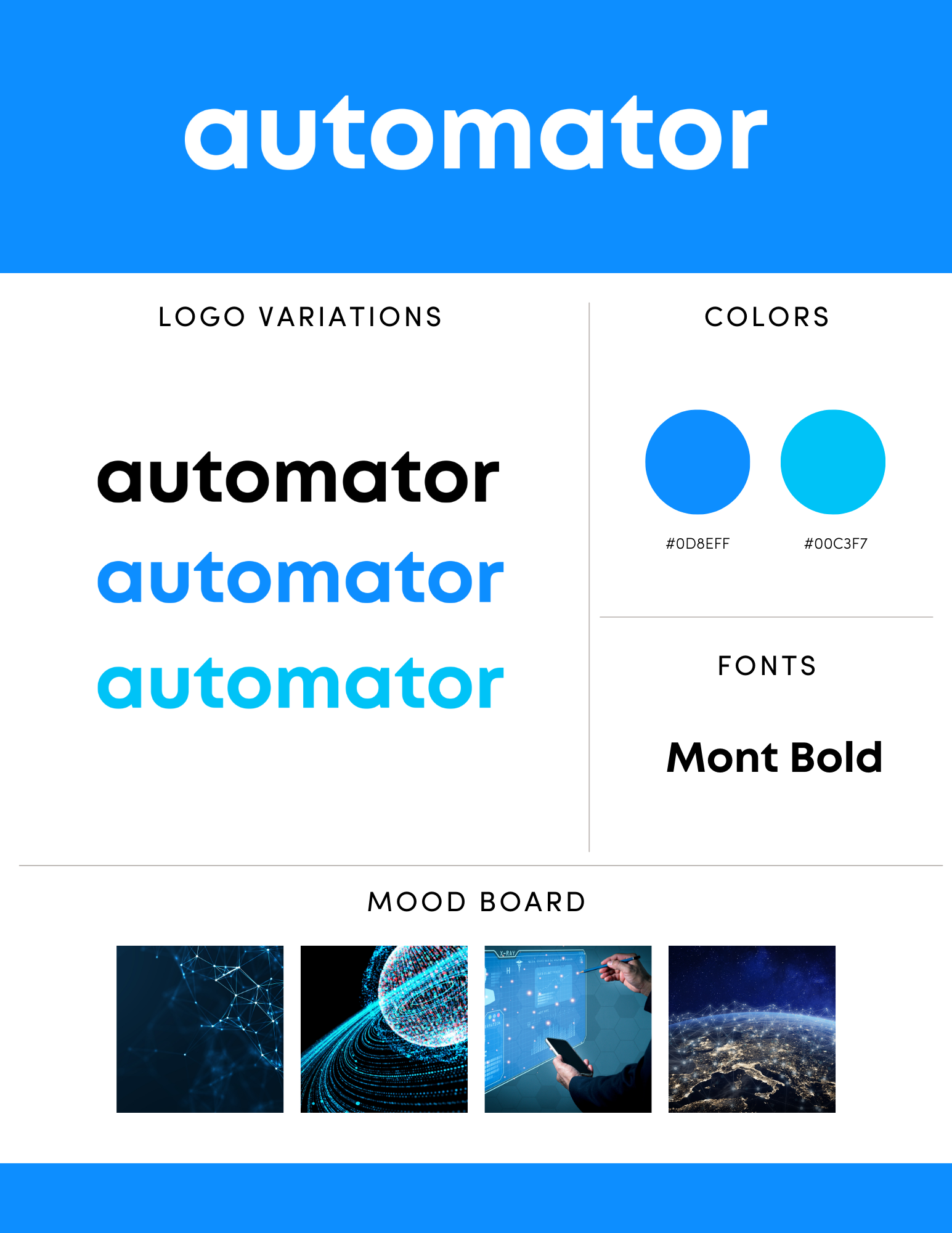 A blue and white logo for a company called automator.