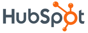 A blue and orange logo for hubspot on a white background