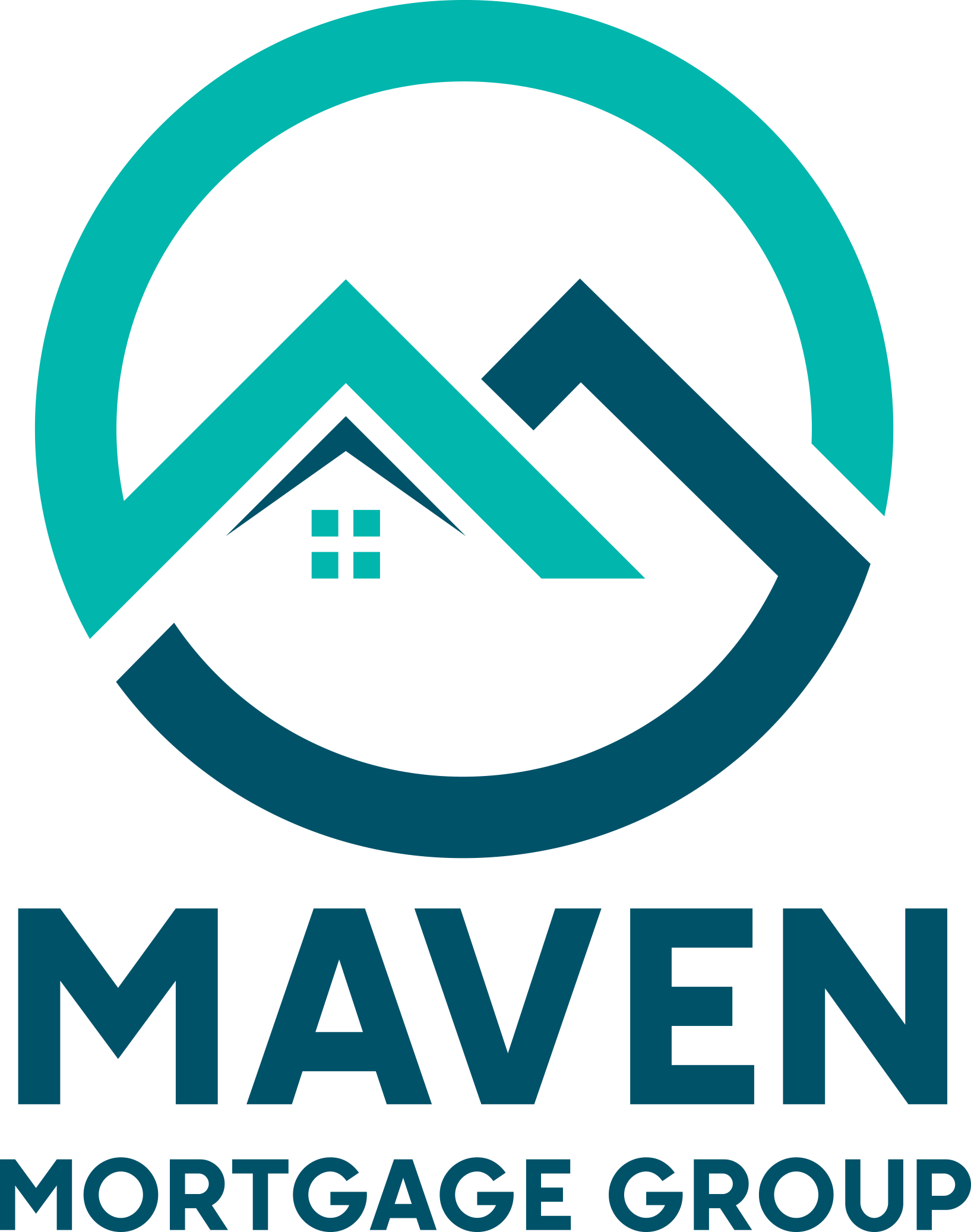 The logo for maven mortgage group shows a house in a circle.