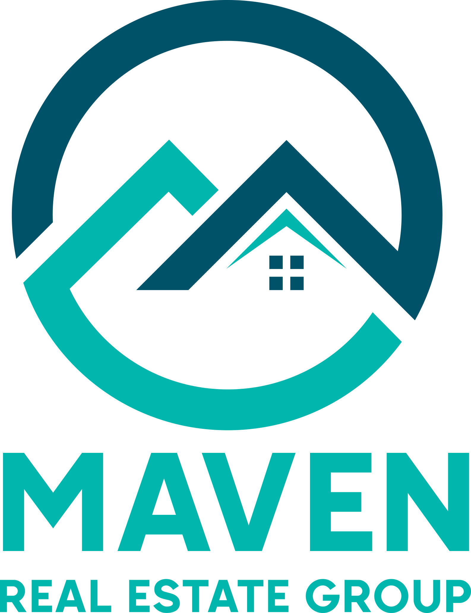 The logo for maven real estate group shows a house in a circle.