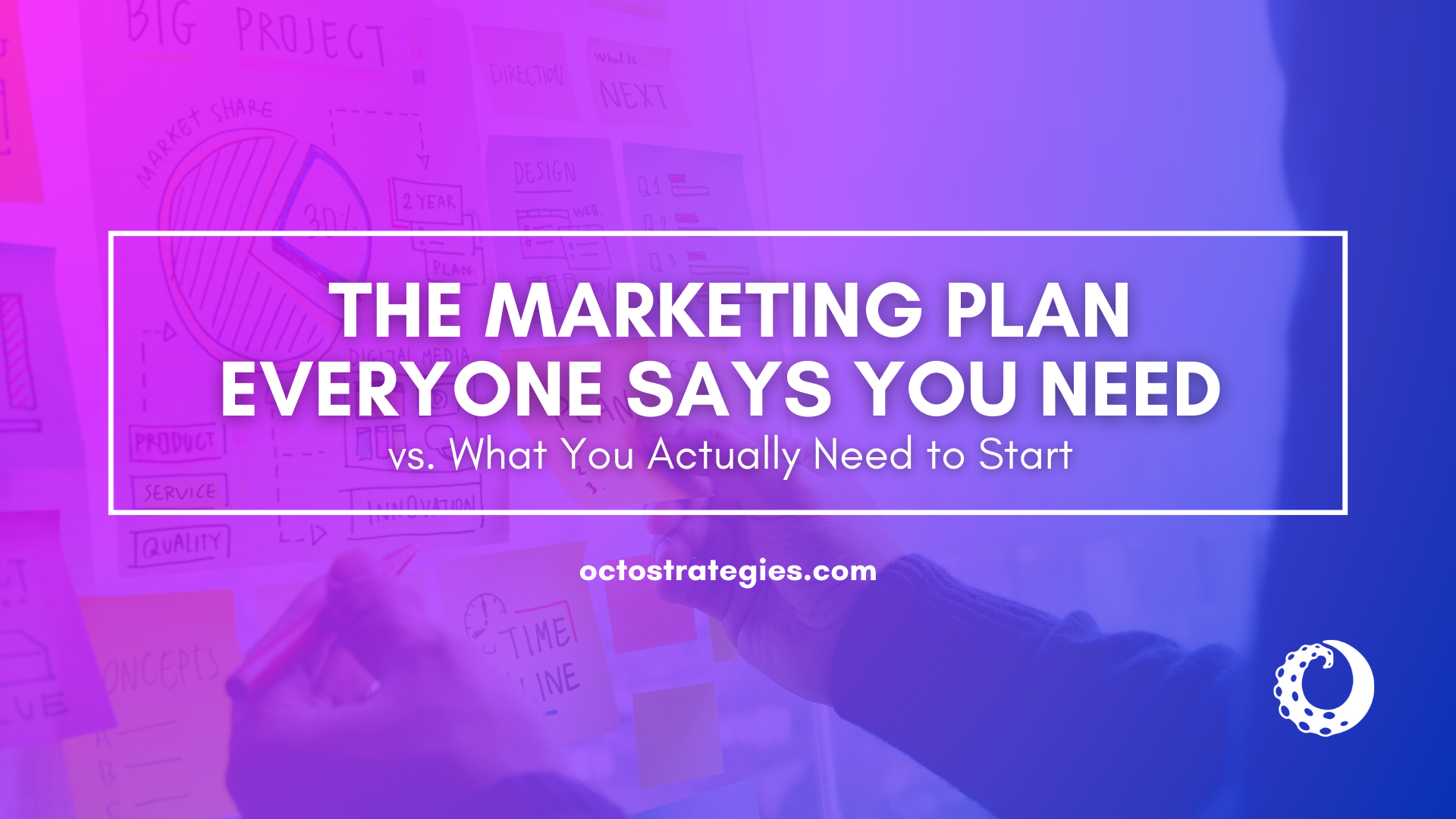 Octo Strategies header reading 'The Marketing Plan Everyone Says You Need vs. What You Actually Need to Start