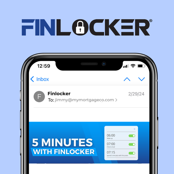 A cell phone displaying an email from finlocker