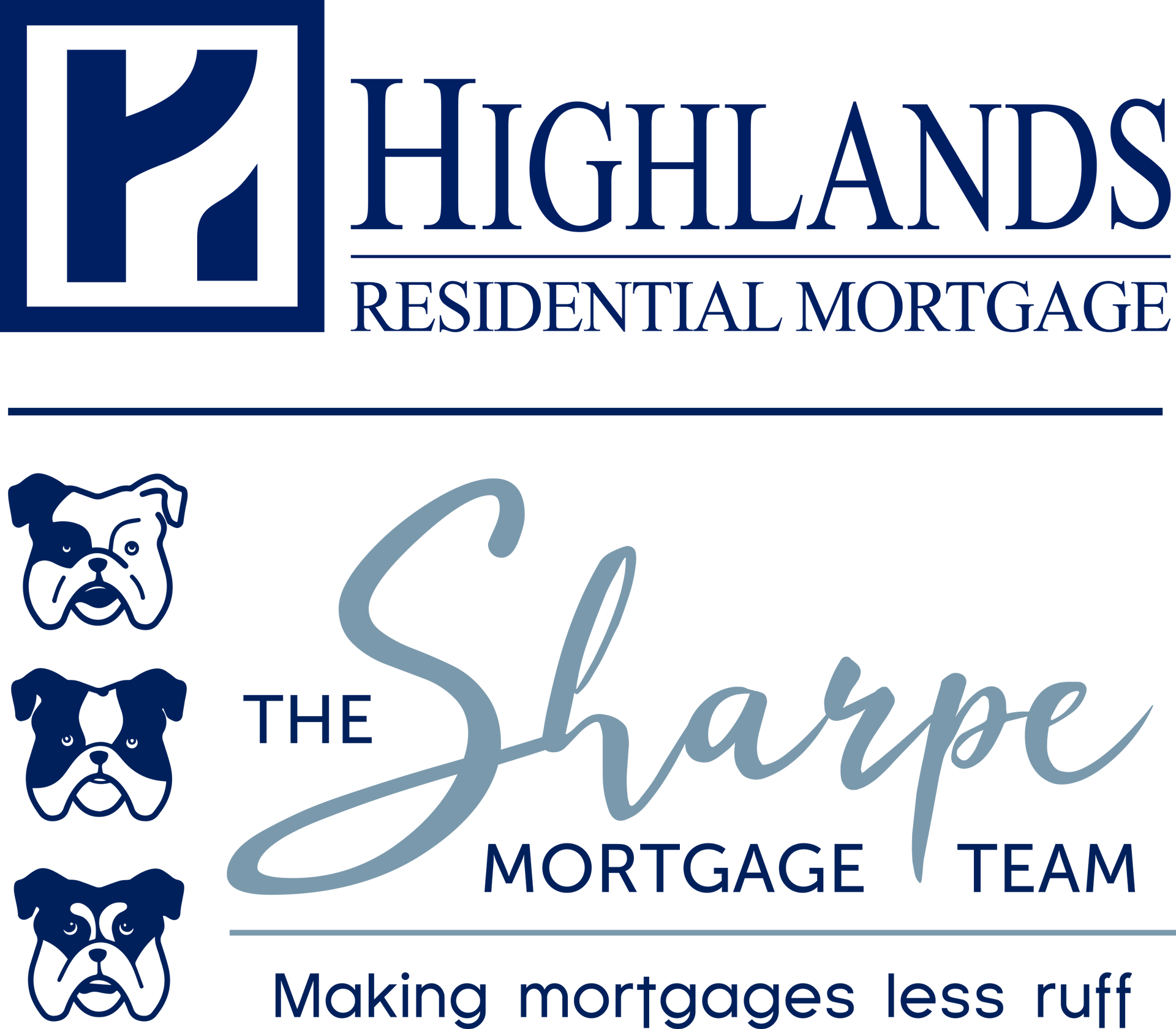 The logo for highlands residential mortgage and the sharpe mortgage team