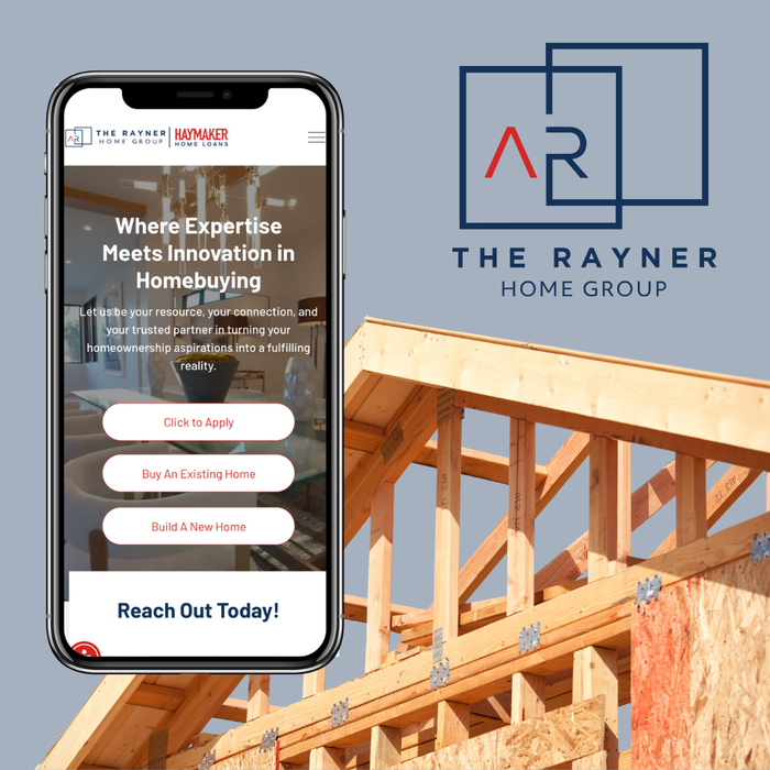 A phone is displaying a website for the rayner home group