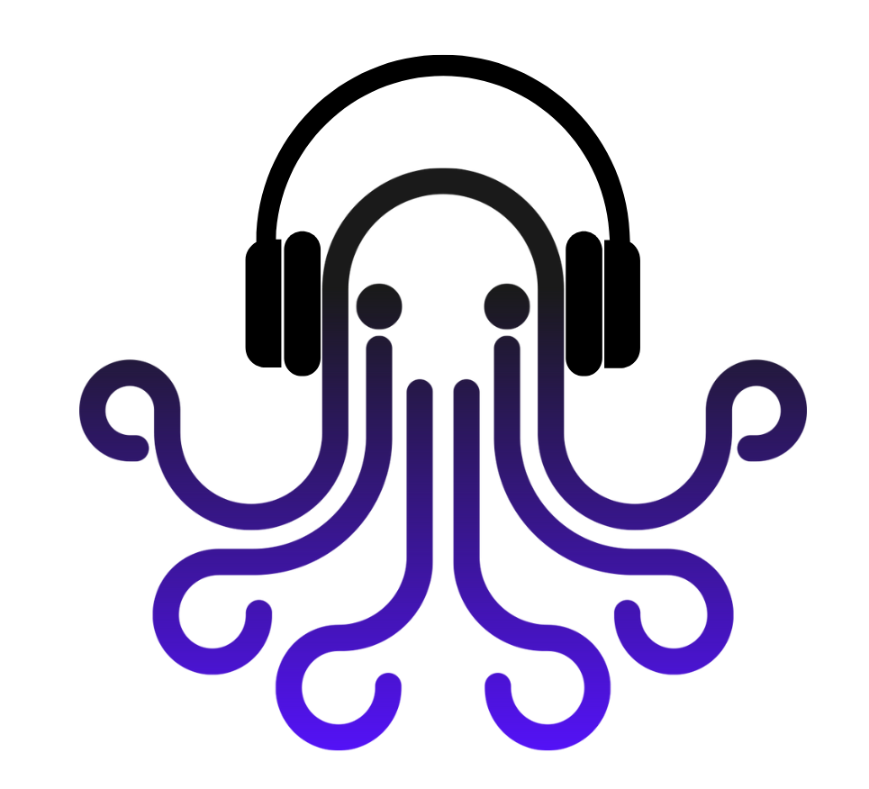 An octopus with headphones on its head.