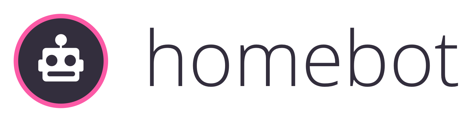 A logo for homebot with a robot in a circle