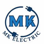 Blue logo: "MK" letters with lightning bolt, surrounded by a circle with electrical plugs, "MK ELECTRIC" text below.