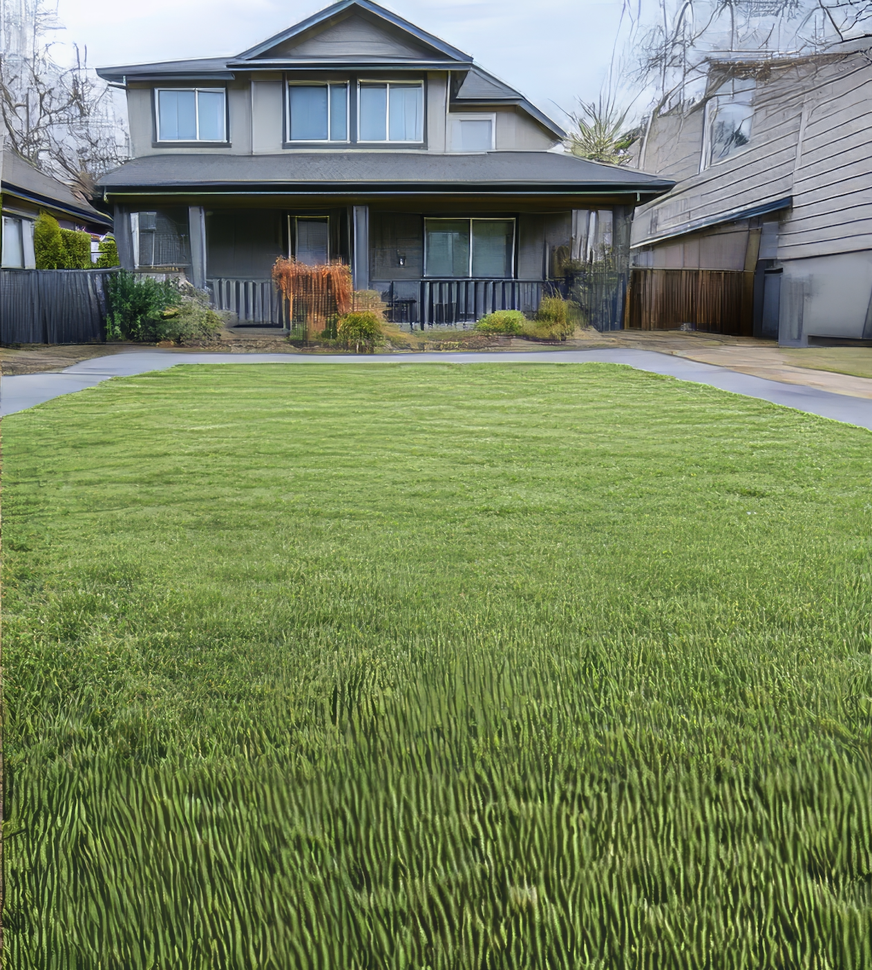 A house with a large lawn in front of it.