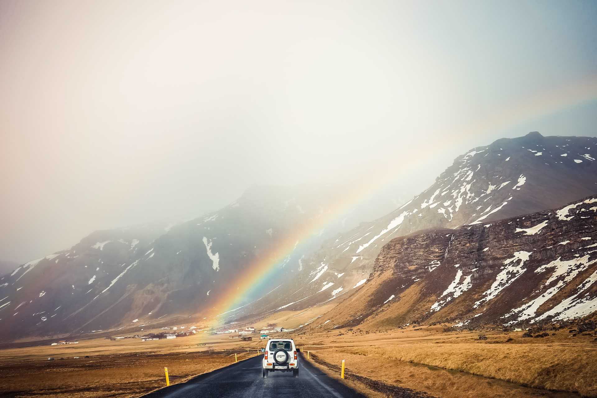 There's a path that works - car driving to rainbow