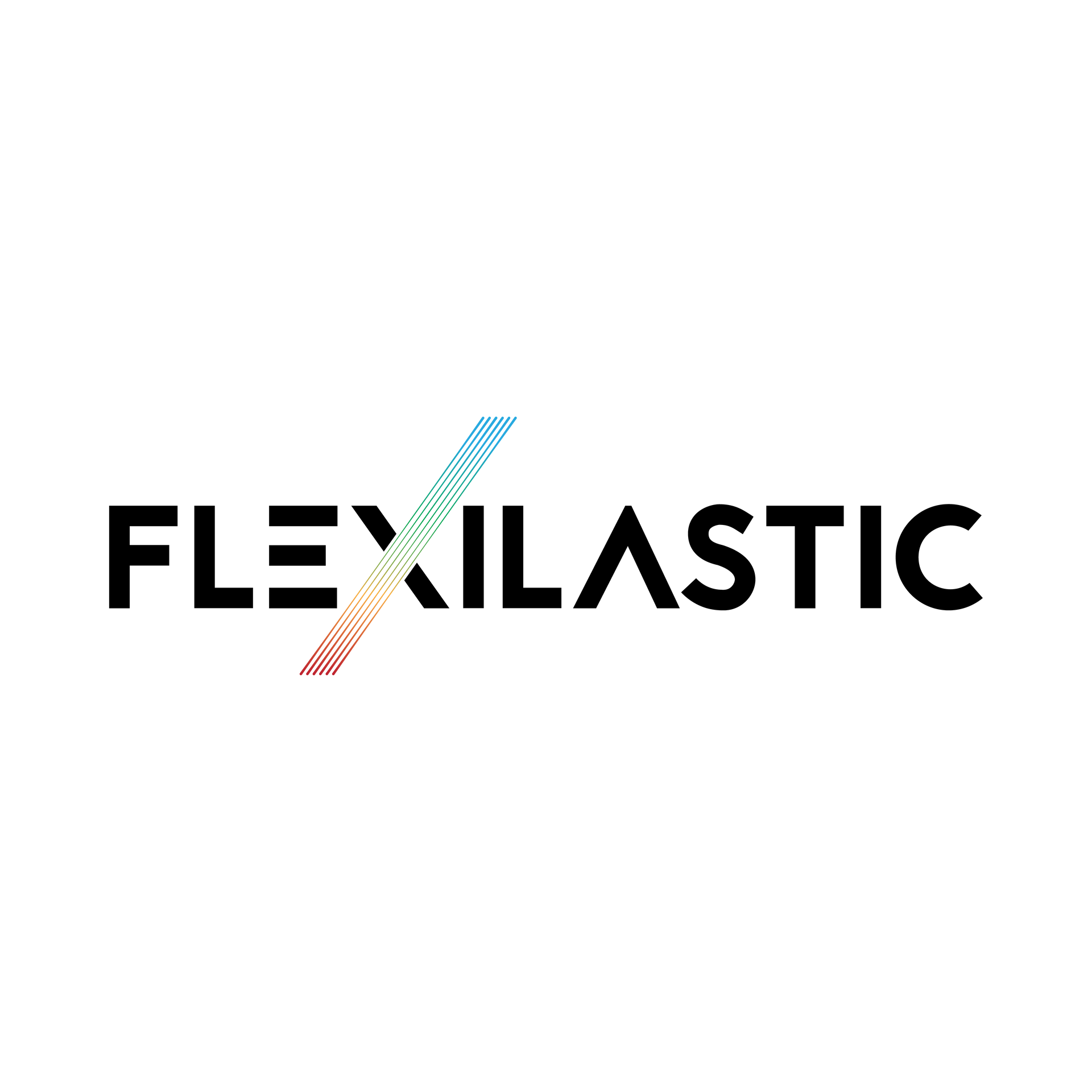 A logo for flexilastic for fantastic stretch on a white background.