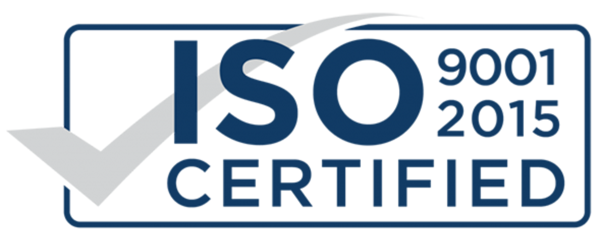 A logo that says iso 9001 2015 certified with a check mark.