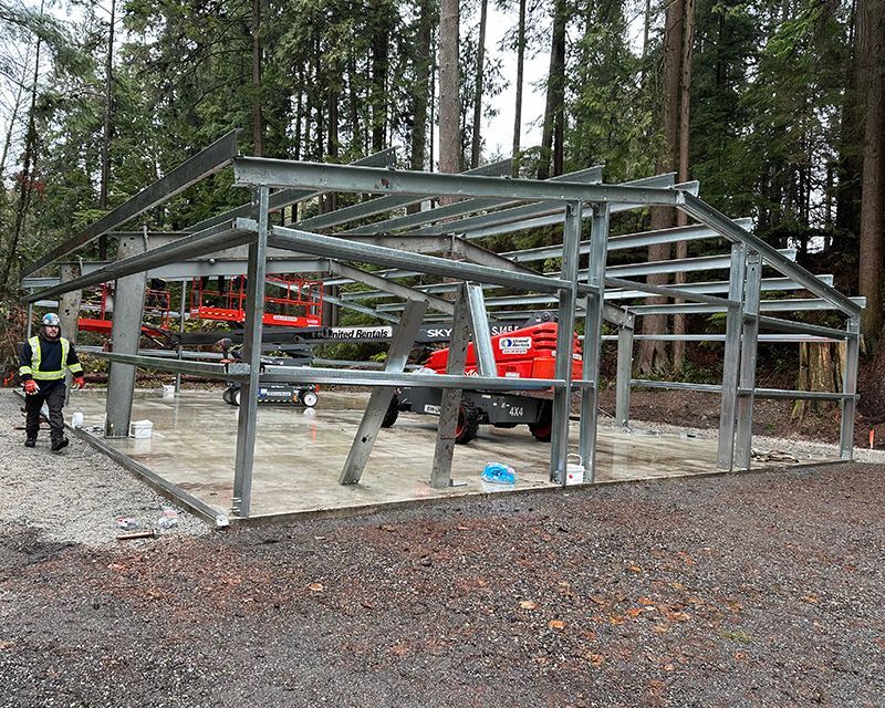 Metal golf workshop begins to take shape during construction