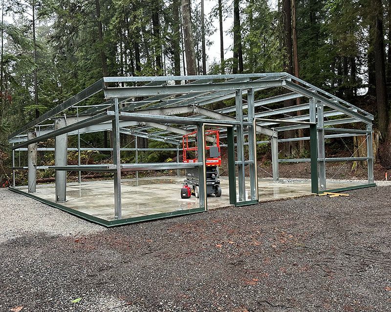 Framing complete for metal golf shed at Capilano Golf Course in BC
