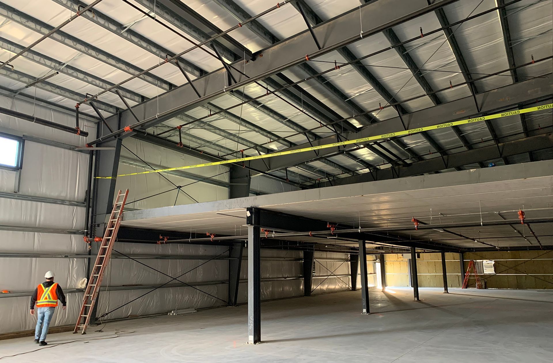 Inside photo of the FCMP warehousing expansion project showing the mezzanine.