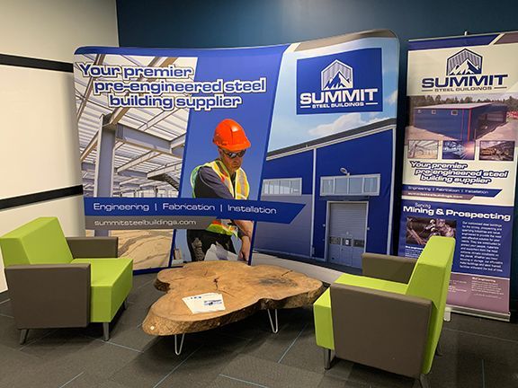 New office outside London offers a nice guest sitting area.