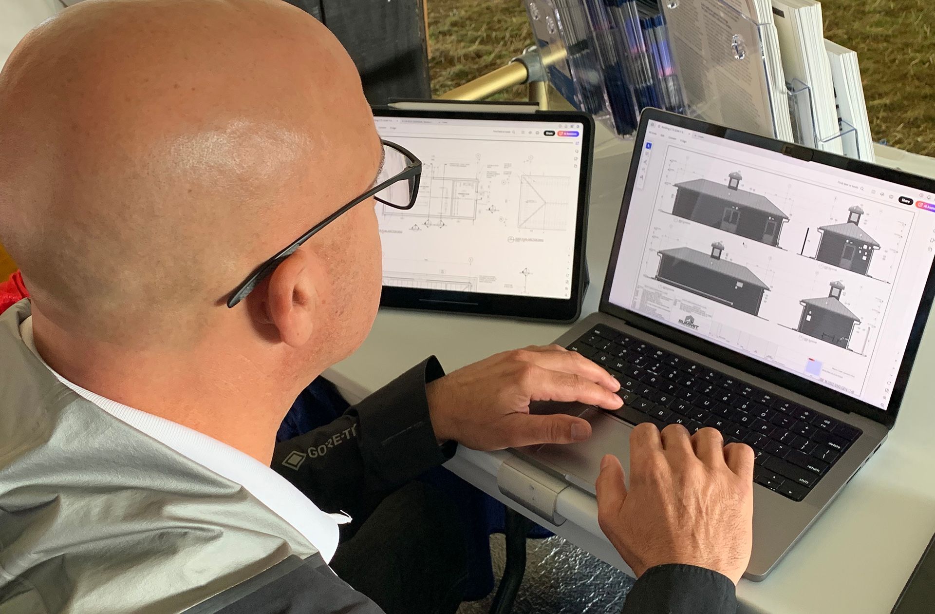 Frank Melo working on a free quote and preparing structural drawings.