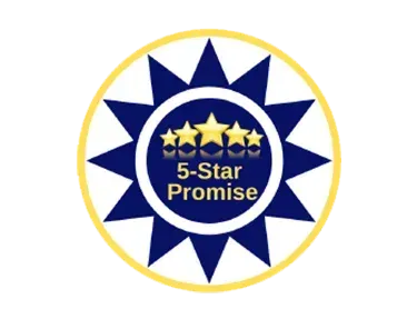A 5 star promise logo with a sun in the center